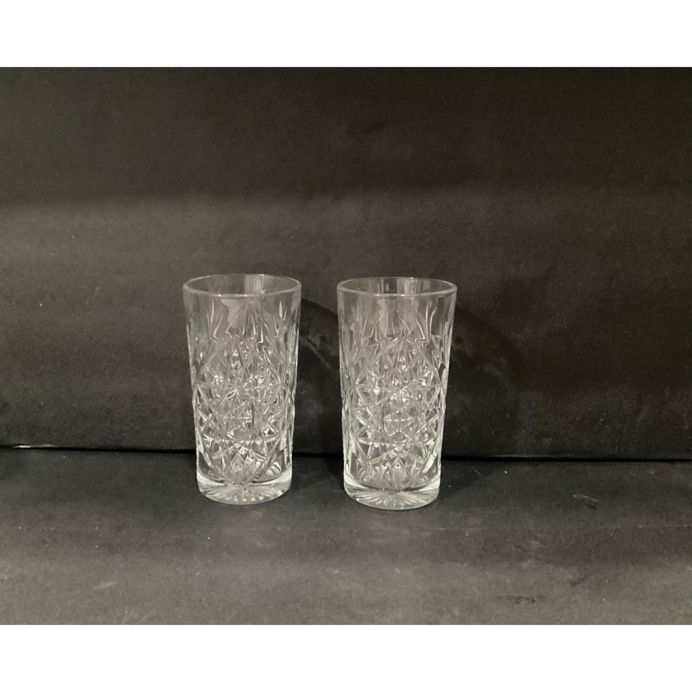 Libbey USA Hobstar Tall Highball Clear Glasses Set of 2 Star of David Cut